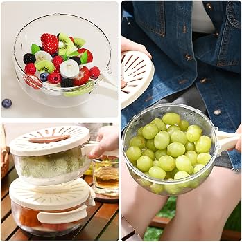 Fruit and Vegetable Drain Basket with Lid – Portable Washing Basket and Kitchen Storage Container
