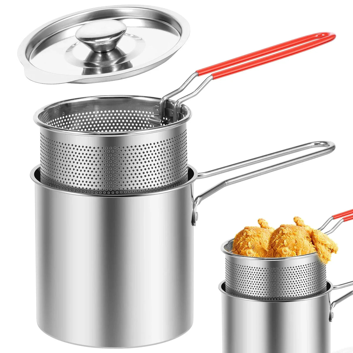 Deep Fryer Pot with Basket and Lid Stainless Stee - Saveom