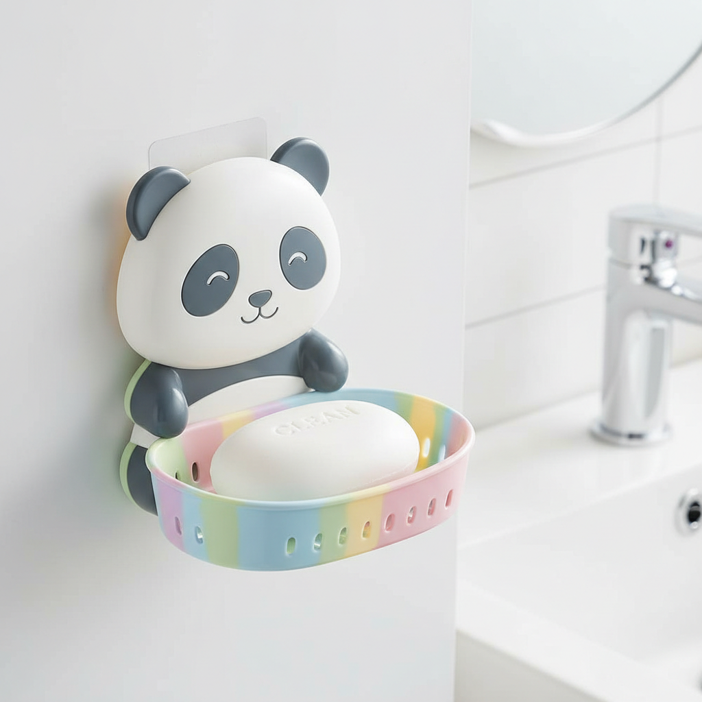 Cute panda wall mounted soap dish holder in random colors for bathroom and kitchen
