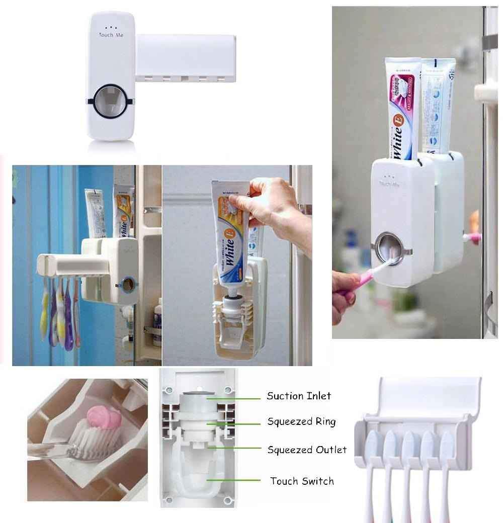 Automatic Toothpaste Dispenser With Toothbrush Holder - Wall Mounted Bathroom Accessory