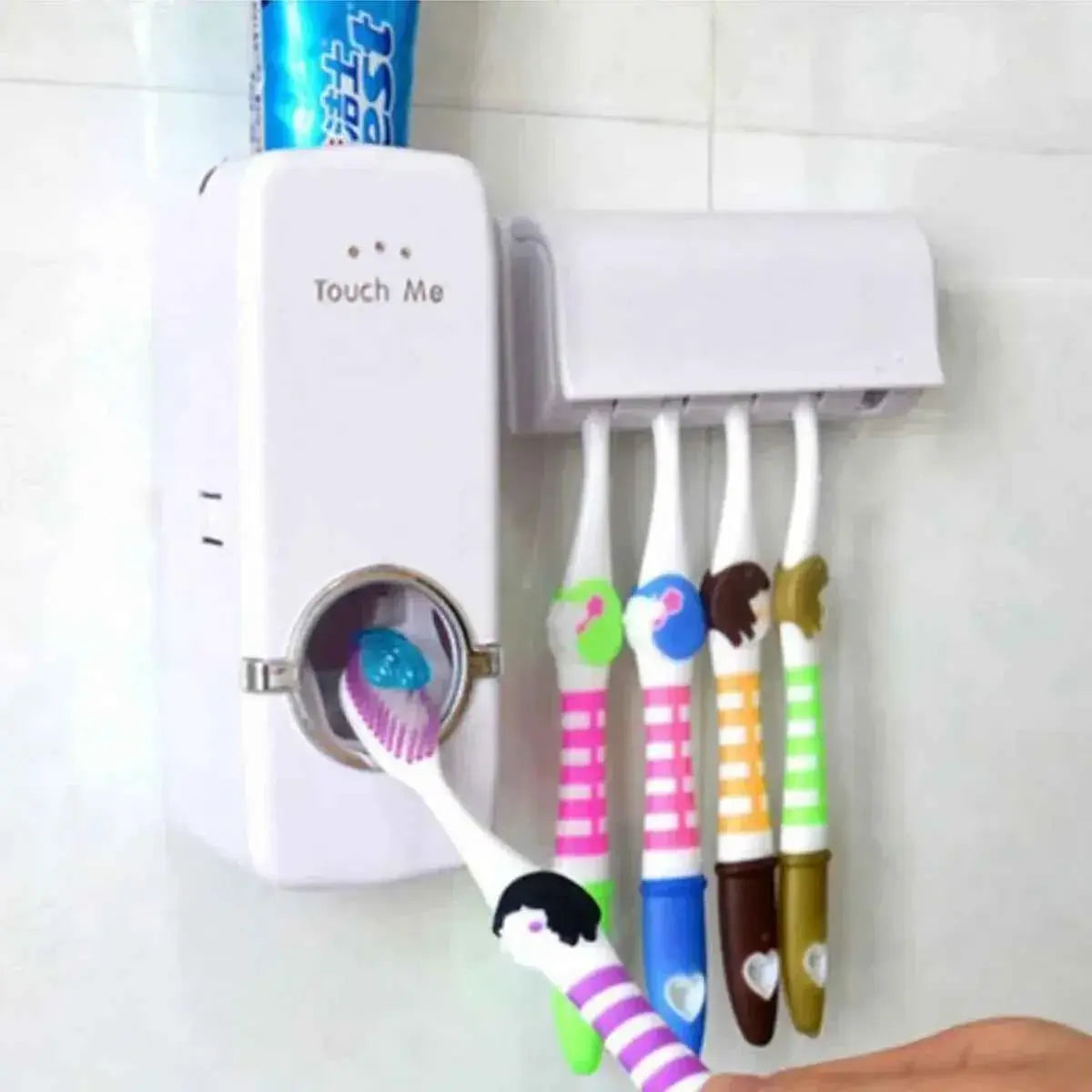 Automatic Toothpaste Dispenser With Toothbrush Holder - Wall Mounted Bathroom Accessory