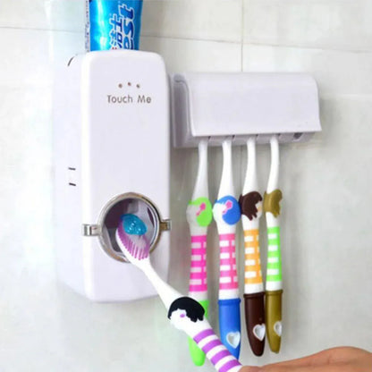 Automatic Toothpaste Dispenser With Toothbrush Holder - Wall Mounted Bathroom Accessory