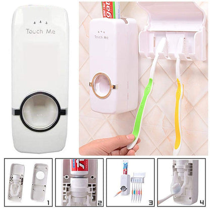 Automatic Toothpaste Dispenser With Toothbrush Holder - Wall Mounted Bathroom Accessory