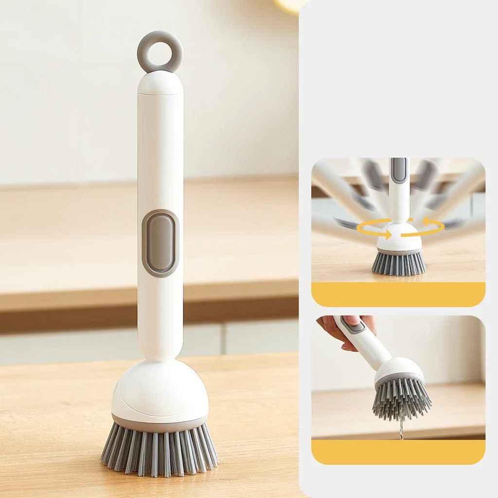 Kitchen Cleaning Brush with Adjustable Handle and Refillable Soap Dispenser for Dishes, Pans and Pots (Random Colour)