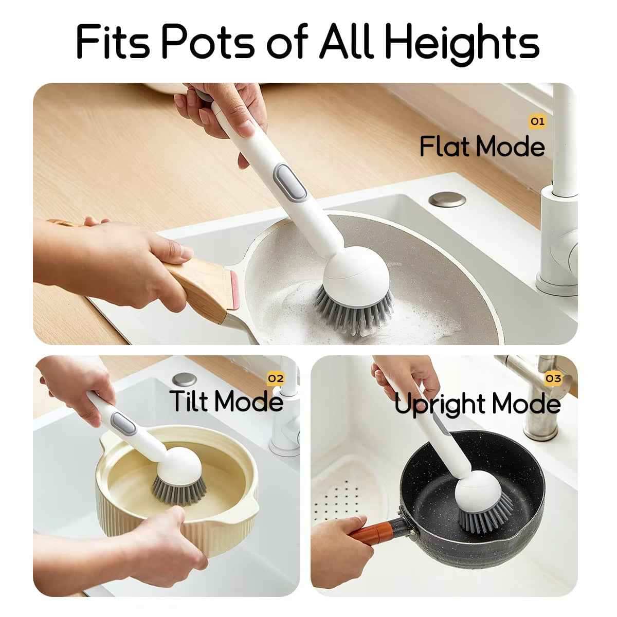 Kitchen Cleaning Brush with Adjustable Handle and Refillable Soap Dispenser for Dishes, Pans and Pots (Random Colour)