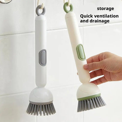 Kitchen Cleaning Brush with Adjustable Handle and Refillable Soap Dispenser for Dishes, Pans and Pots (Random Colour)