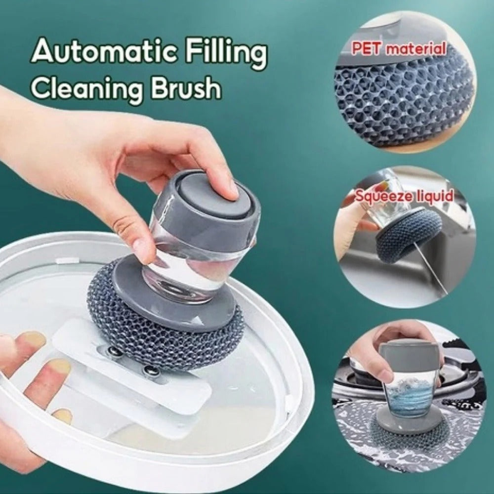Kitchen Soap Dispensing Palm Brush with PET Bristles