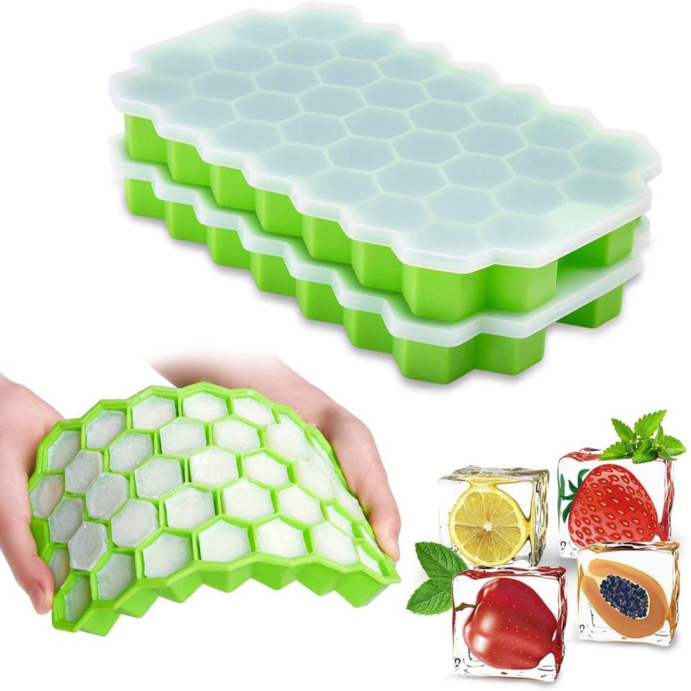 Silicone Ice Cube Tray With Lid – 36-Cube Honeycomb Shape Ice Mold and Freezer Cover (Random Color)