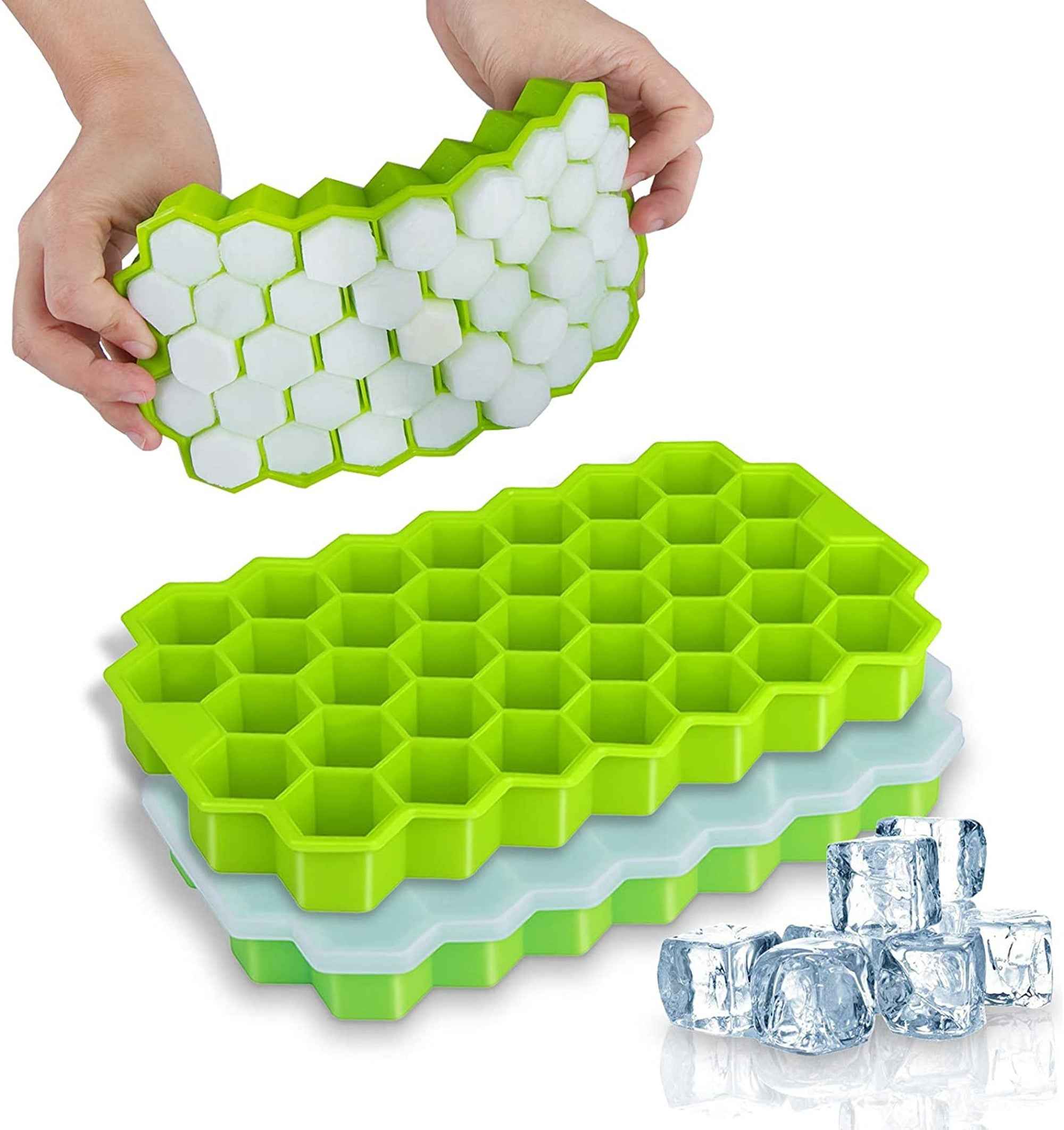 Silicone Ice Cube Tray With Lid – 36-Cube Honeycomb Shape Ice Mold and Freezer Cover (Random Color)