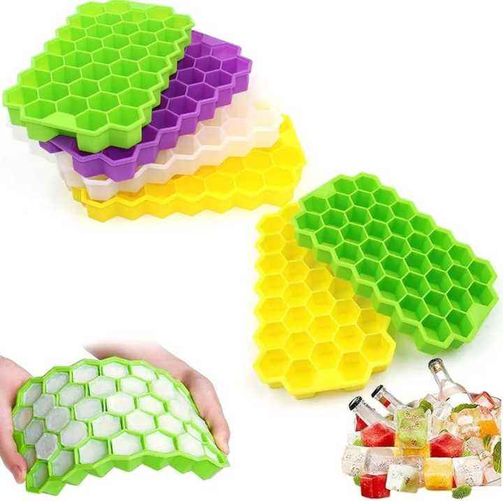 Silicone Ice Cube Tray With Lid – 36-Cube Honeycomb Shape Ice Mold and Freezer Cover (Random Color)