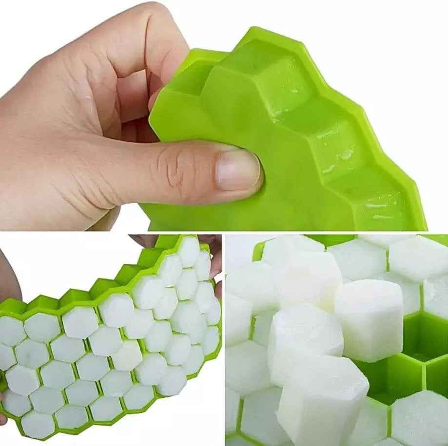 Silicone Ice Cube Tray With Lid – 36-Cube Honeycomb Shape Ice Mold and Freezer Cover (Random Color)
