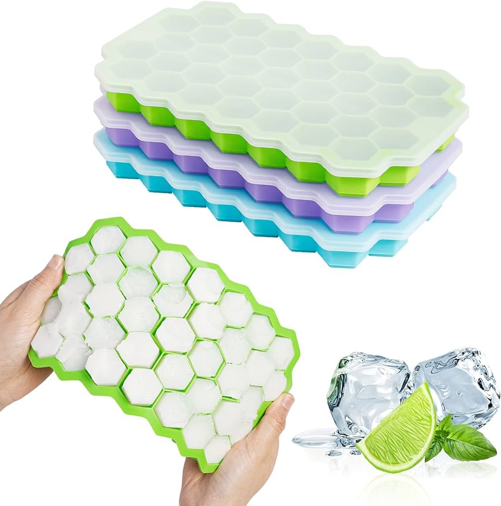 Silicone Ice Cube Tray With Lid – 36-Cube Honeycomb Shape Ice Mold and Freezer Cover (Random Color)