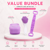 3 in 1 Silicone Bath and Skincare Value Bundle – Shower Brush, Back Scrubber and Face Cleansing Brush Set