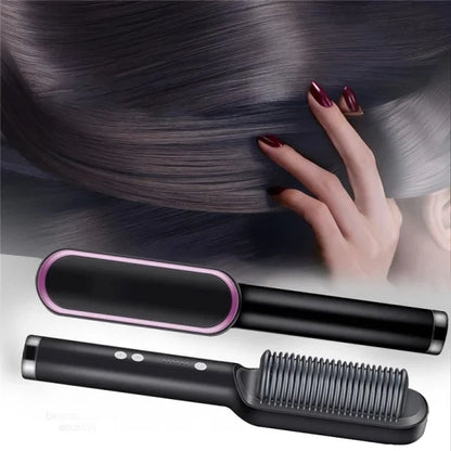 2 in 1 Electric Hair Straightener and Curling Comb Brush – Dual-Purpose Professional Hair Styler with Non-Damaging Splint (Random Color)