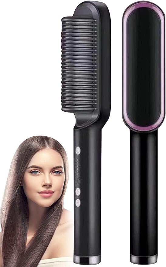 2 in 1 Electric Hair Straightener and Curling Comb Brush – Dual-Purpose Professional Hair Styler with Non-Damaging Splint (Random Color)