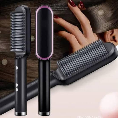 2 in 1 Electric Hair Straightener and Curling Comb Brush – Dual-Purpose Professional Hair Styler with Non-Damaging Splint (Random Color)