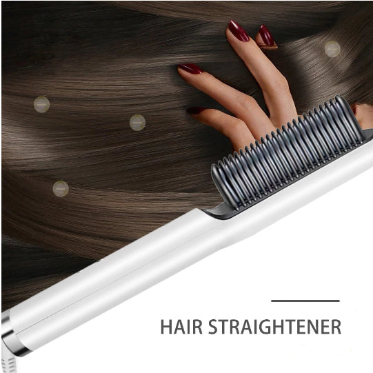 2 in 1 Electric Hair Straightener and Curling Comb Brush – Dual-Purpose Professional Hair Styler with Non-Damaging Splint (Random Color)