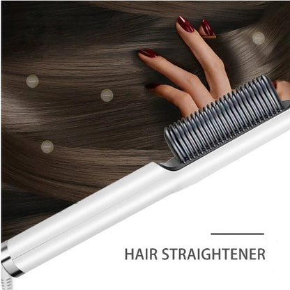 2 in 1 Electric Hair Straightener and Curling Comb Brush – Dual-Purpose Professional Hair Styler with Non-Damaging Splint (Random Color)