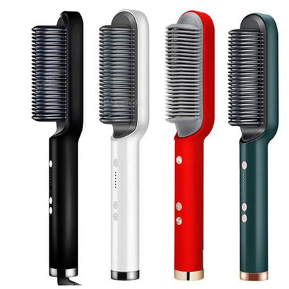 2 in 1 Electric Hair Straightener and Curling Comb Brush – Dual-Purpose Professional Hair Styler with Non-Damaging Splint (Random Color)