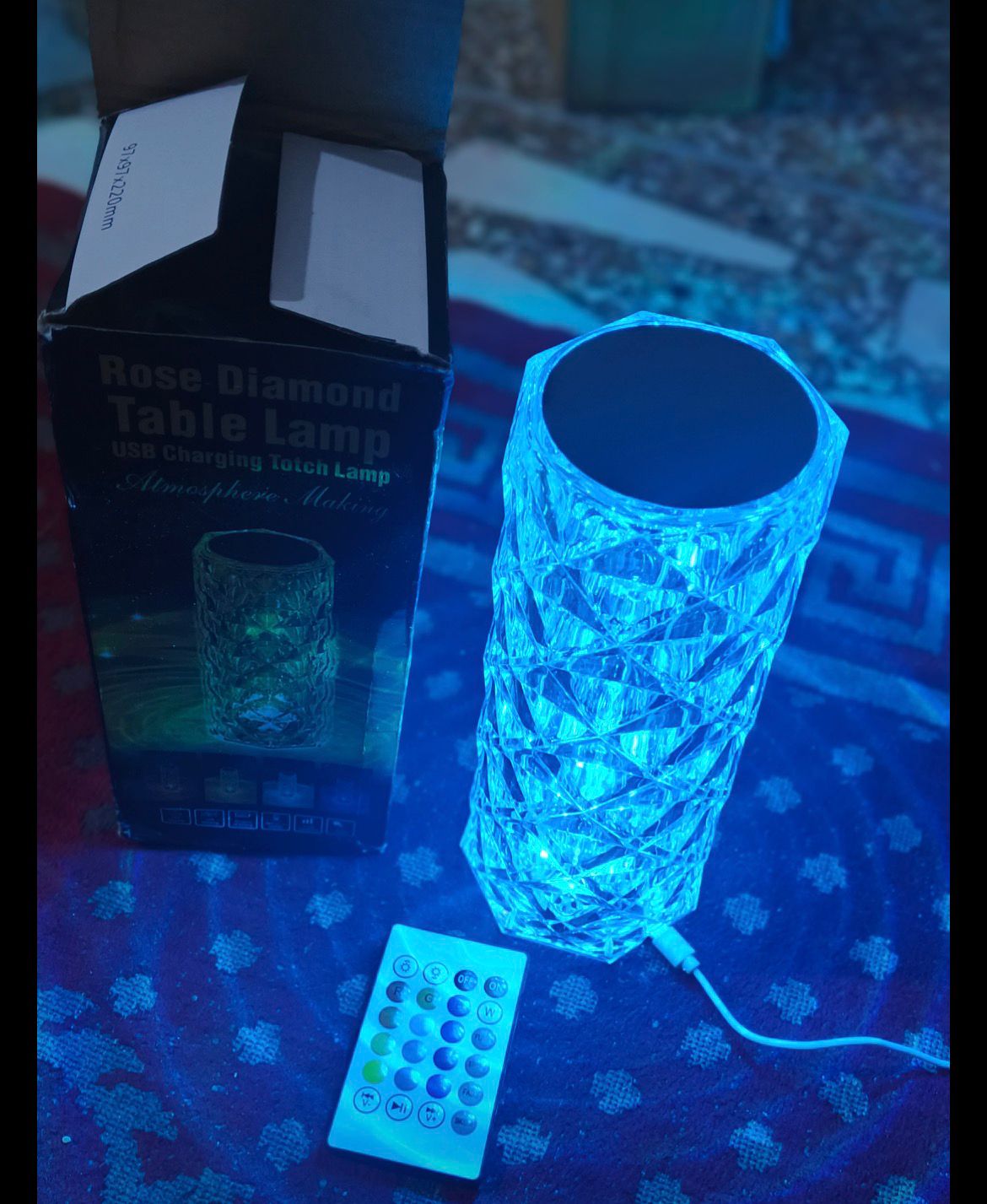 Rose Diamond Crystal Table Lamp – 16 Color RGB Touch Sensor Light with Remote Control