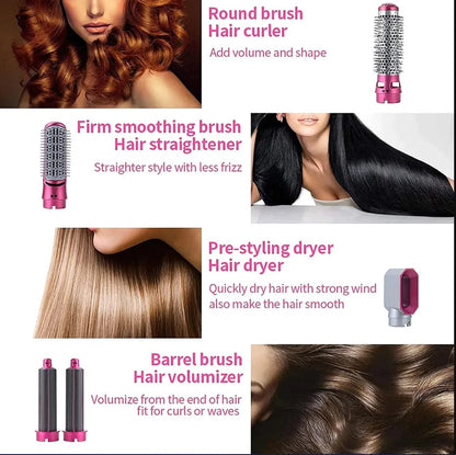 5 In 1 Electric Hair Dryer Brush – Blow Dryer, Hair Comb, Curling Wand, Straightener and Volumizer with Negative Ion Technology