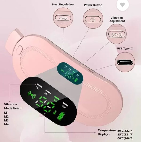Portable Heating Pad Belt for Women – Electric Abdominal Massager with 3 Heat Levels & 4 Massage Modes - With Box