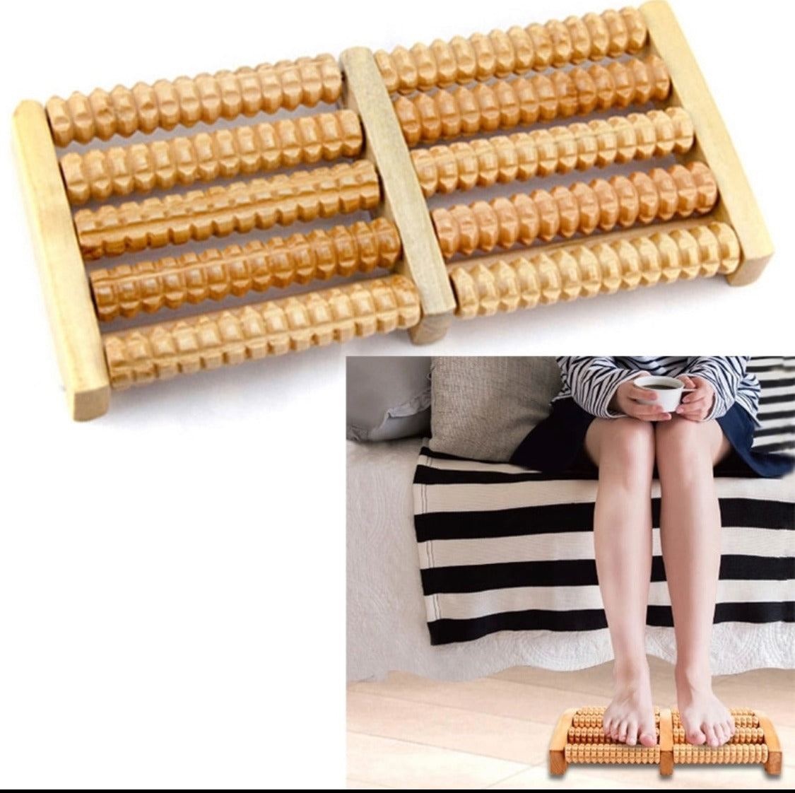 Traditional Wooden Roller Foot Massager – Durable Natural Wood Design for Relaxation, Stress Relief and Improved Blood Circulation