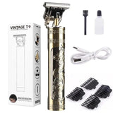 Vintage T9 Metal Body Hair Trimmer for Men – USB Rechargeable Professional Hair Clipper