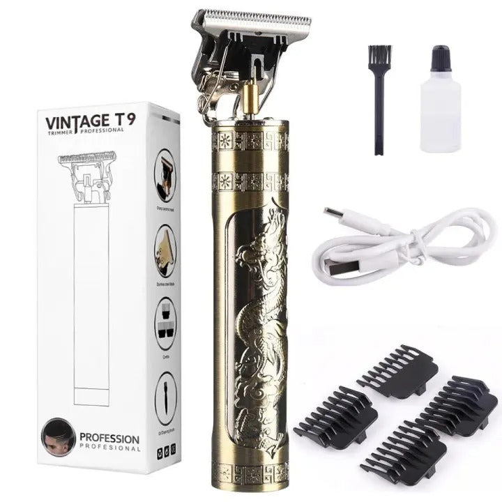 Vintage T9 Metal Body Hair Trimmer for Men – USB Rechargeable Professional Hair Clipper