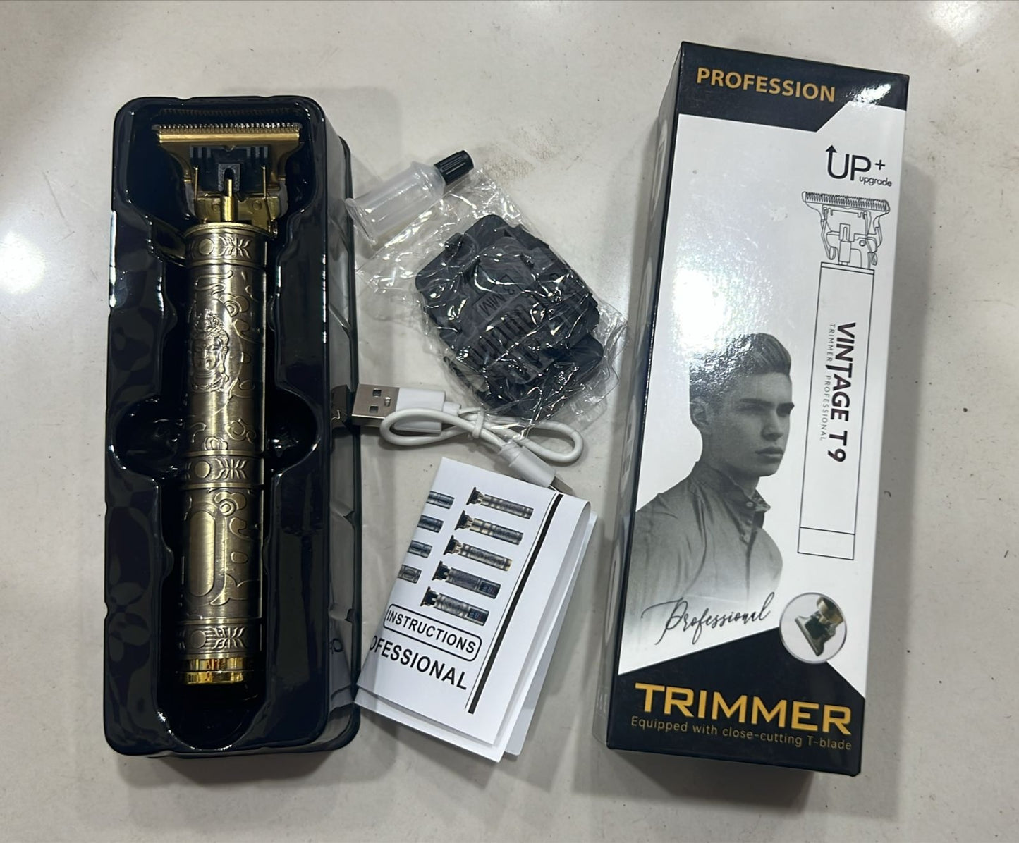 Vintage T9 Metal Body Hair Trimmer for Men – USB Rechargeable Professional Hair Clipper
