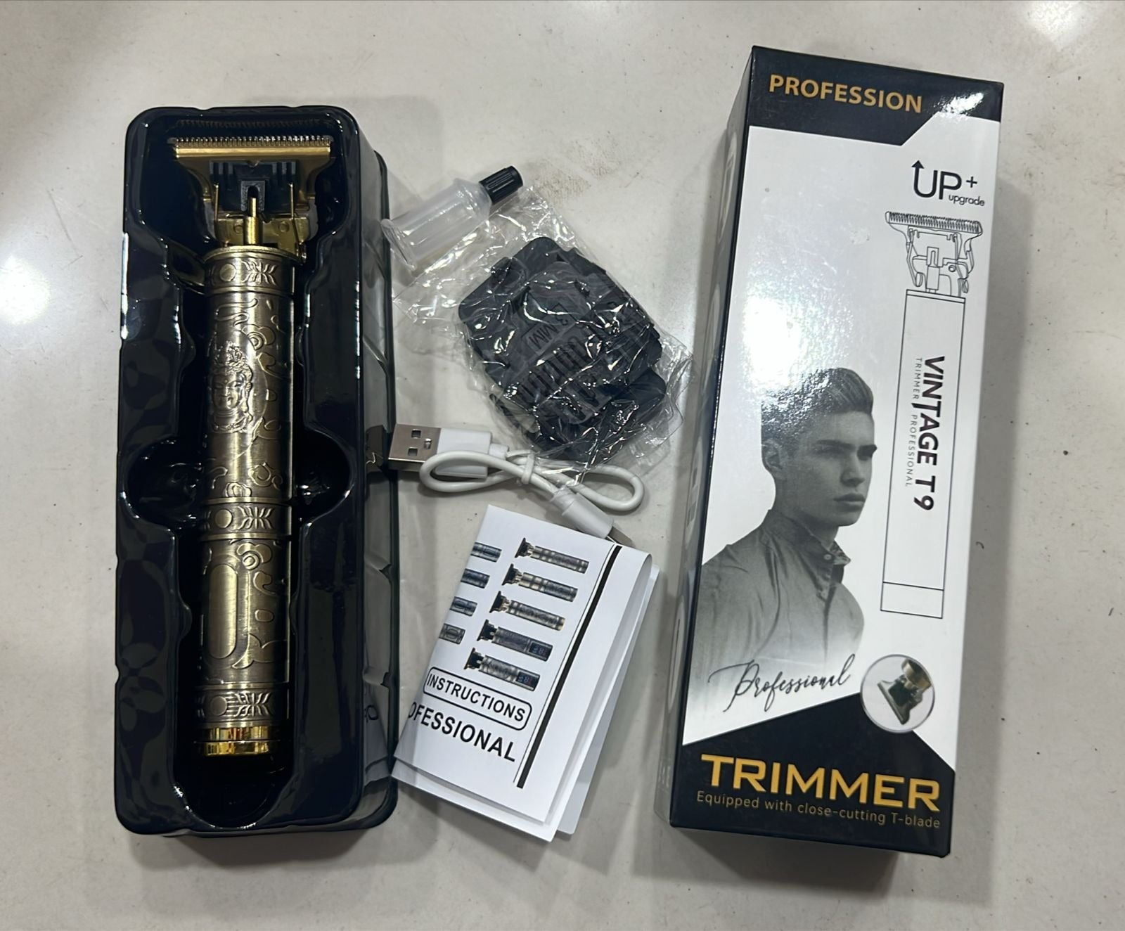 Vintage T9 Metal Body Hair Trimmer for Men – USB Rechargeable Professional Hair Clipper