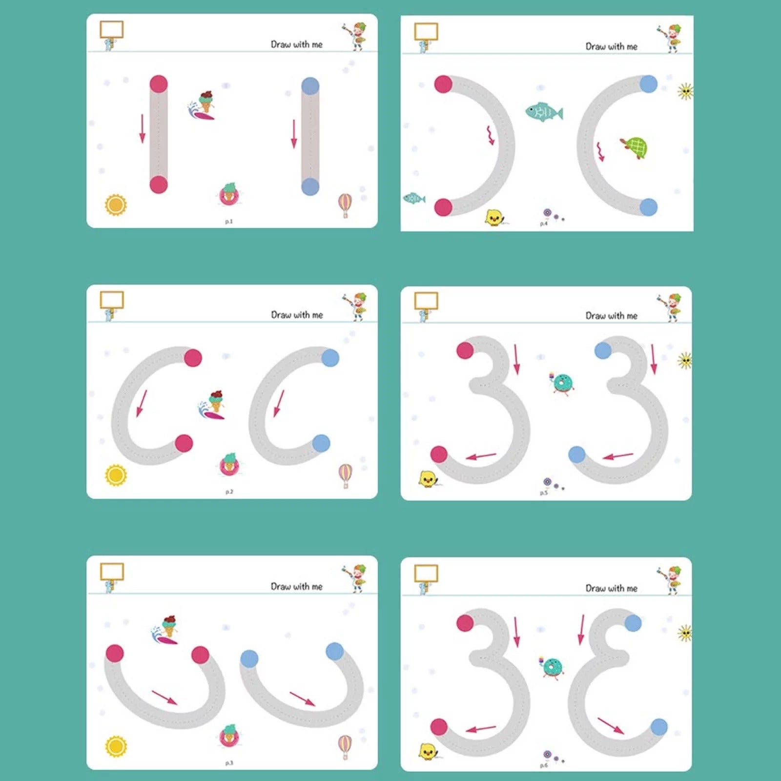 A4 Kids Educational Learning Tracing Book – 64 Pages Dot-to-Dot Activity Workbook with 2 Markers