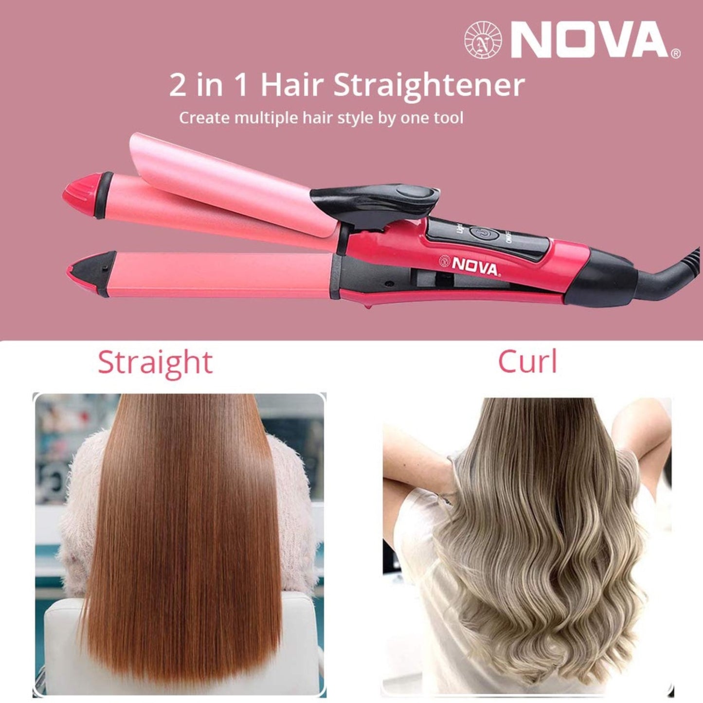 Nova 2 In 1 Hair Straightener and Curler – Model NHC-2009 Professional Styling Tool