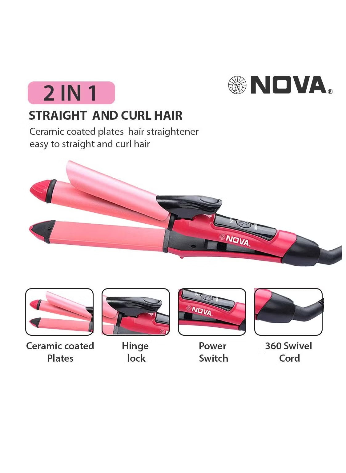 Nova 2 In 1 Hair Straightener and Curler – Model NHC-2009 Professional Styling Tool
