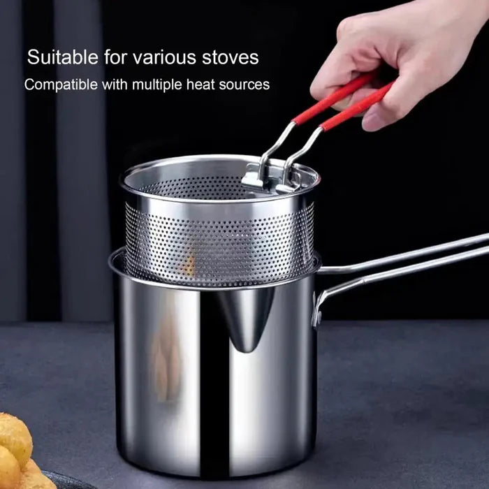 Stainless Steel Deep Fryer Pot with Strainer – 1200ML Heavy-Duty Frying Pan for Home Kitchen