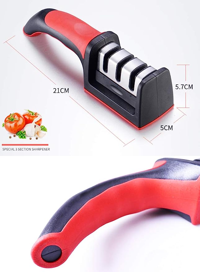 3 In 1 Knife Sharpener Set – 3 Stage Diamond Coated Sharpener with Fruit Knife and Ceramic Peeler
